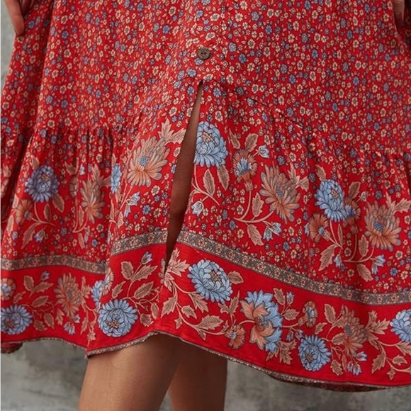 Brovave bohemian Red Ruffled V-Neckline Knee-Length Sundress sz xl - Picture 2 of 4